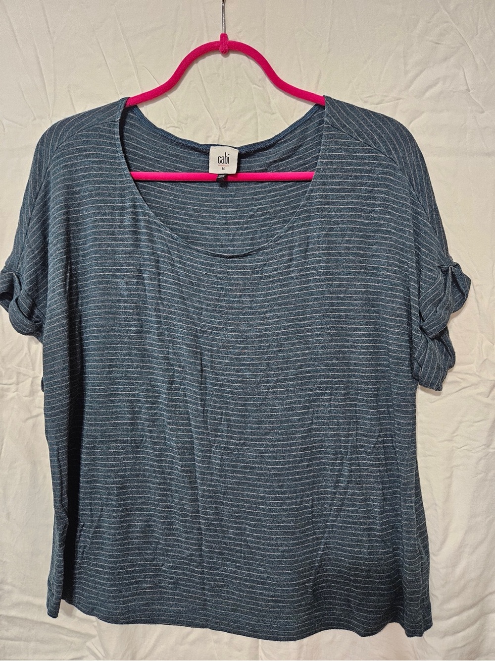 CAbi Teal Blue Heathered Striped Short Sleeve Tee